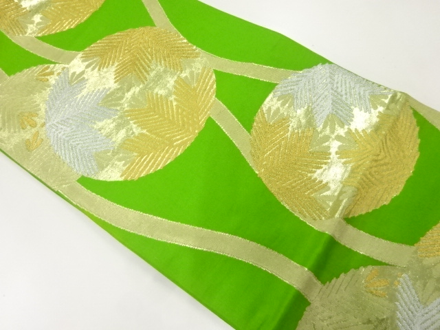 JAPANESE KIMONO / ANTIQUE FUKURO OBI / SILK / WOVEN PINE & TATEWAKU PATTERN